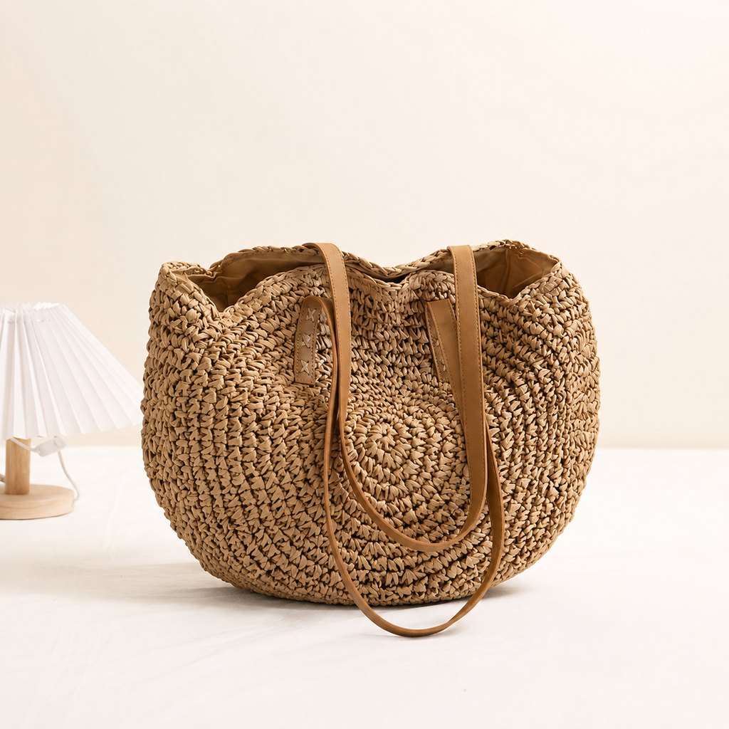 Linda Bolso Redondo de Paja - Avellana