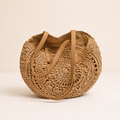 Lola Bolso Redondo de Paja con Motivo - Coñac