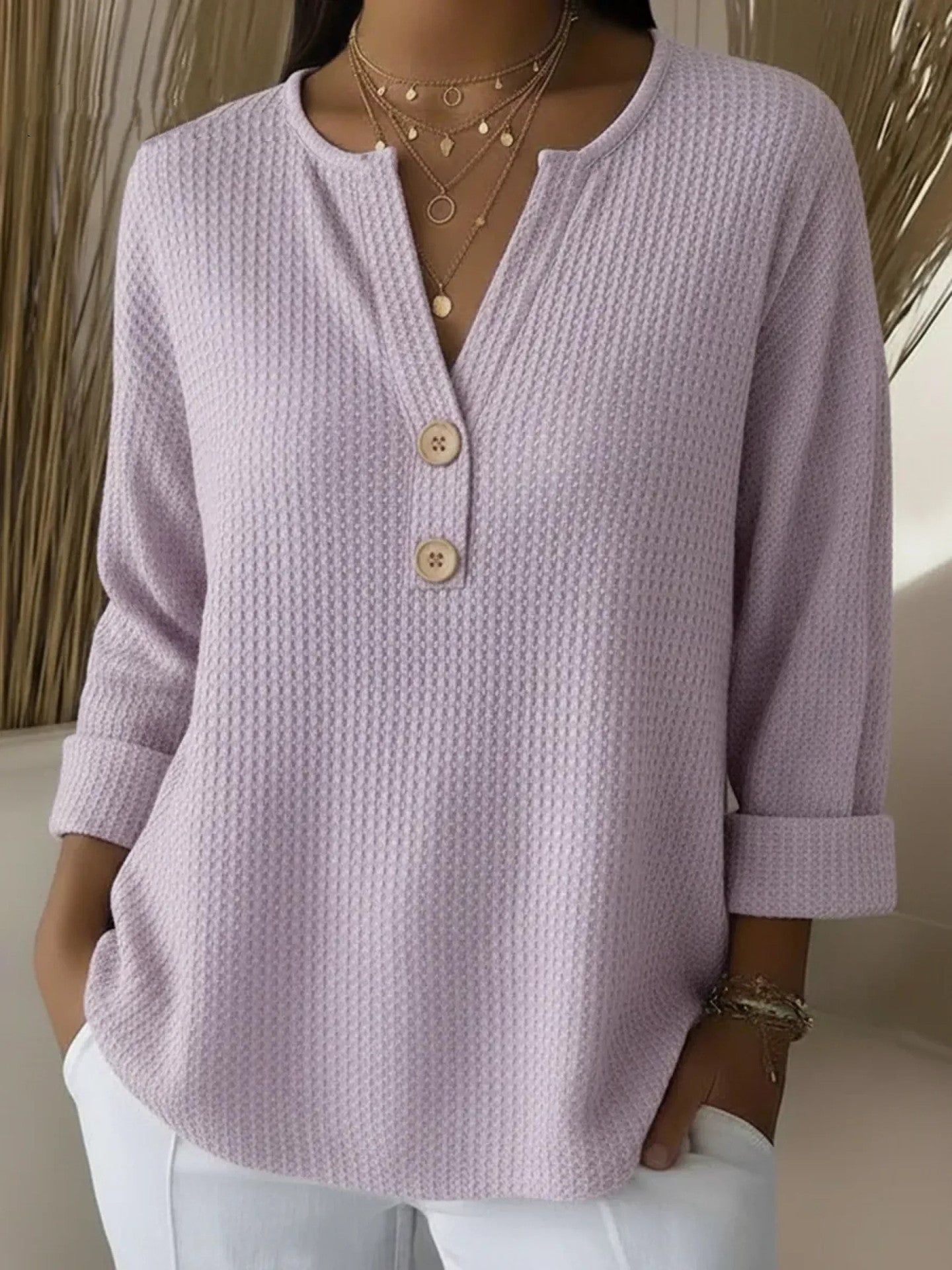 LUCIA | MAGLIA HENLEY GOFFRATA CON BOTTONI
