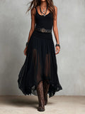 Vestido maxi negro con top sin mangas y falda de tul (con cinturón)