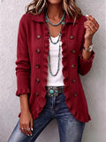 ROSALIA | CARDIGAN IN MAGLIA ROSSO RUBINO CON VOLANT