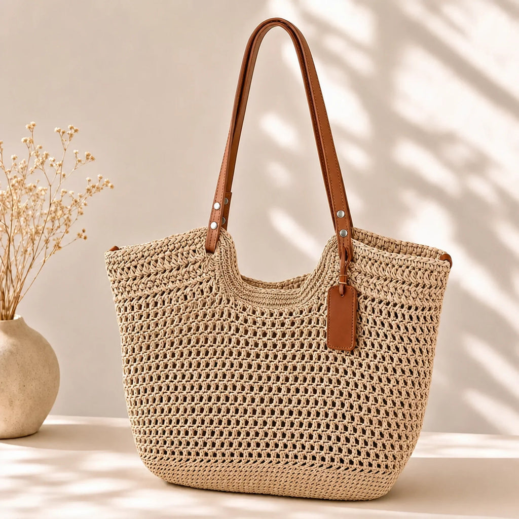 Alina Bolso Shopper Tejido a Crochet - Beige Claro