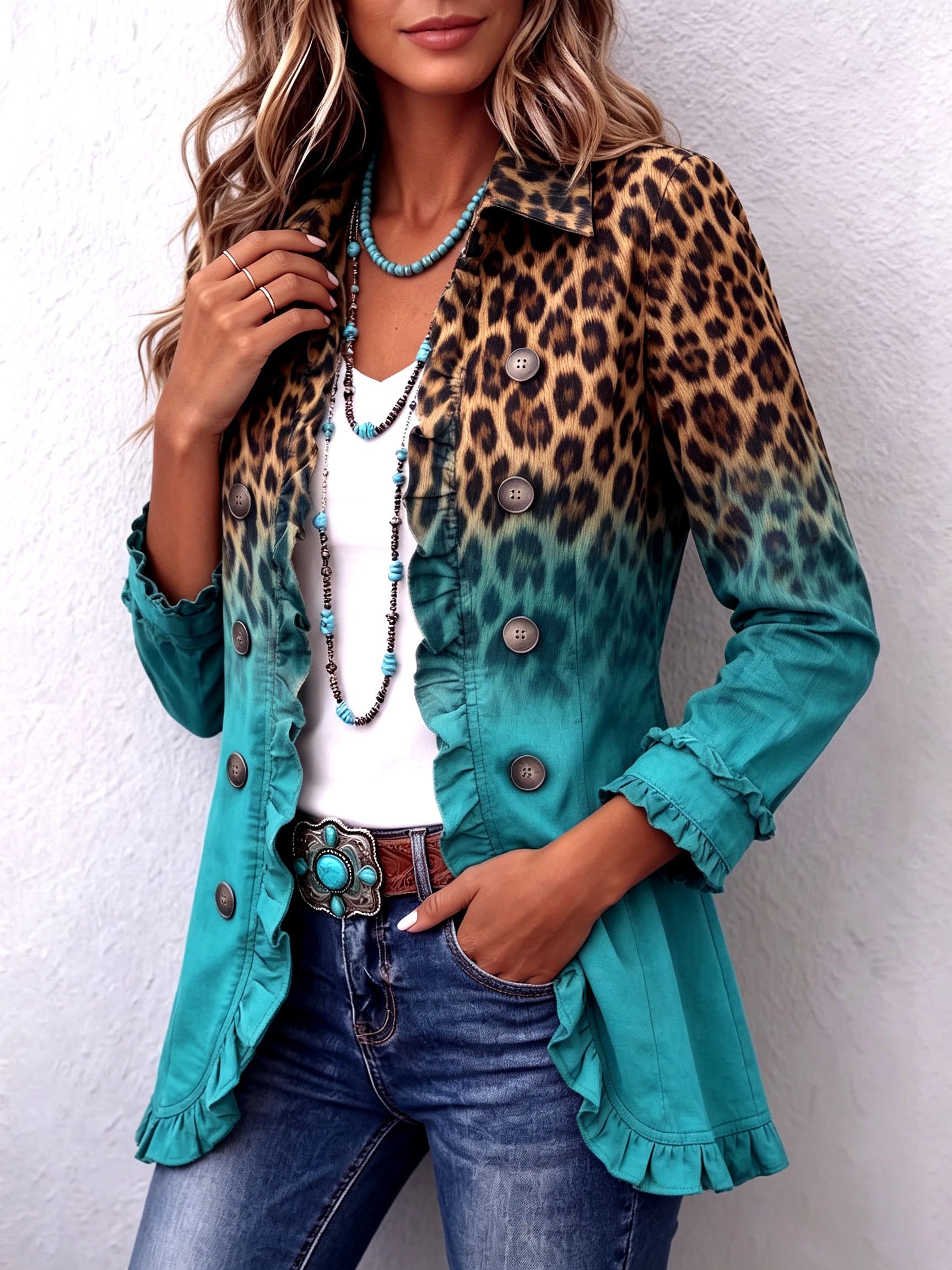 MARTINA | BLAZER LEOPARDATO SFUMATO CON VOLANT
