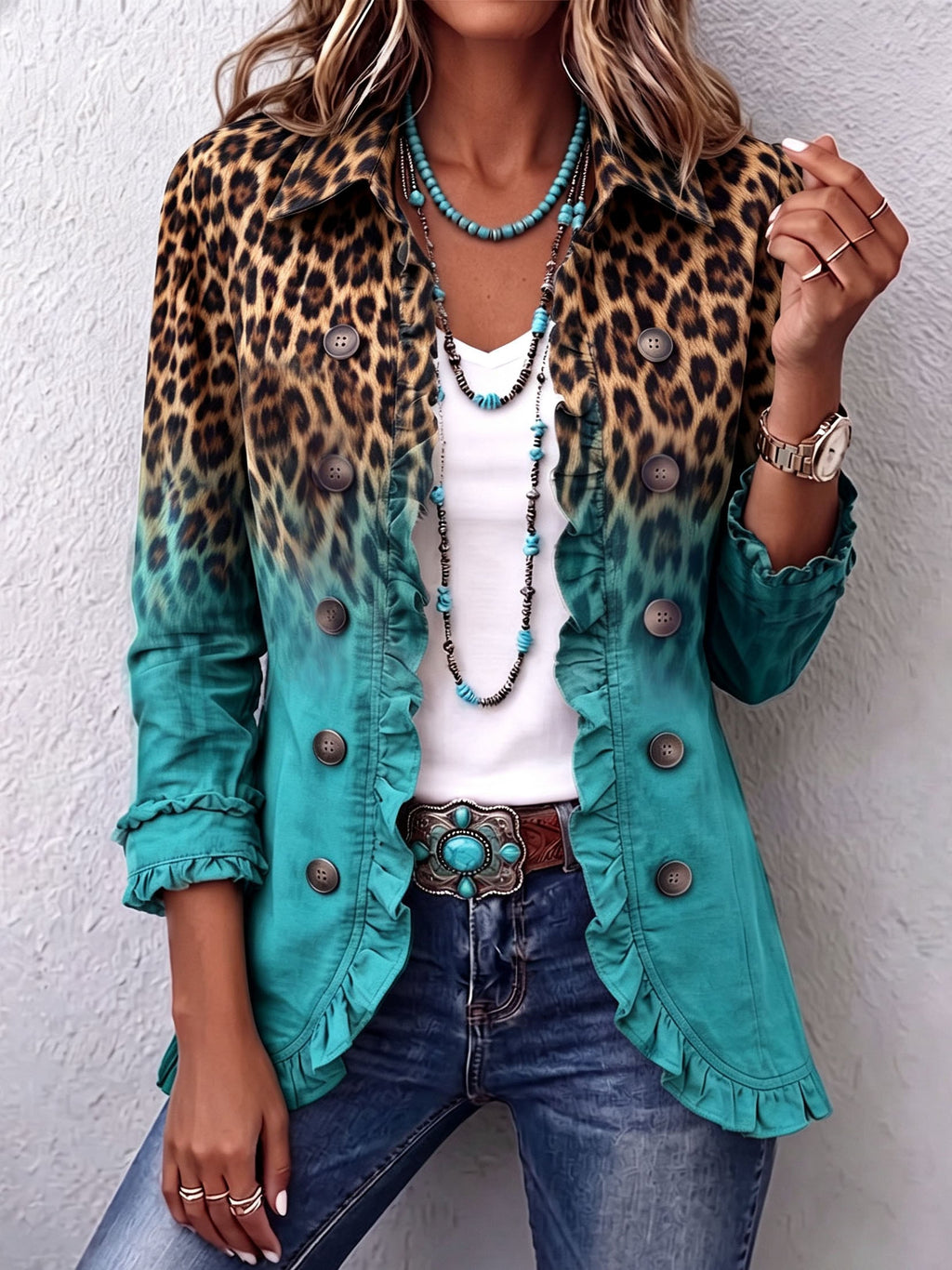 MARTINA | BLAZER LEOPARDATO SFUMATO CON VOLANT