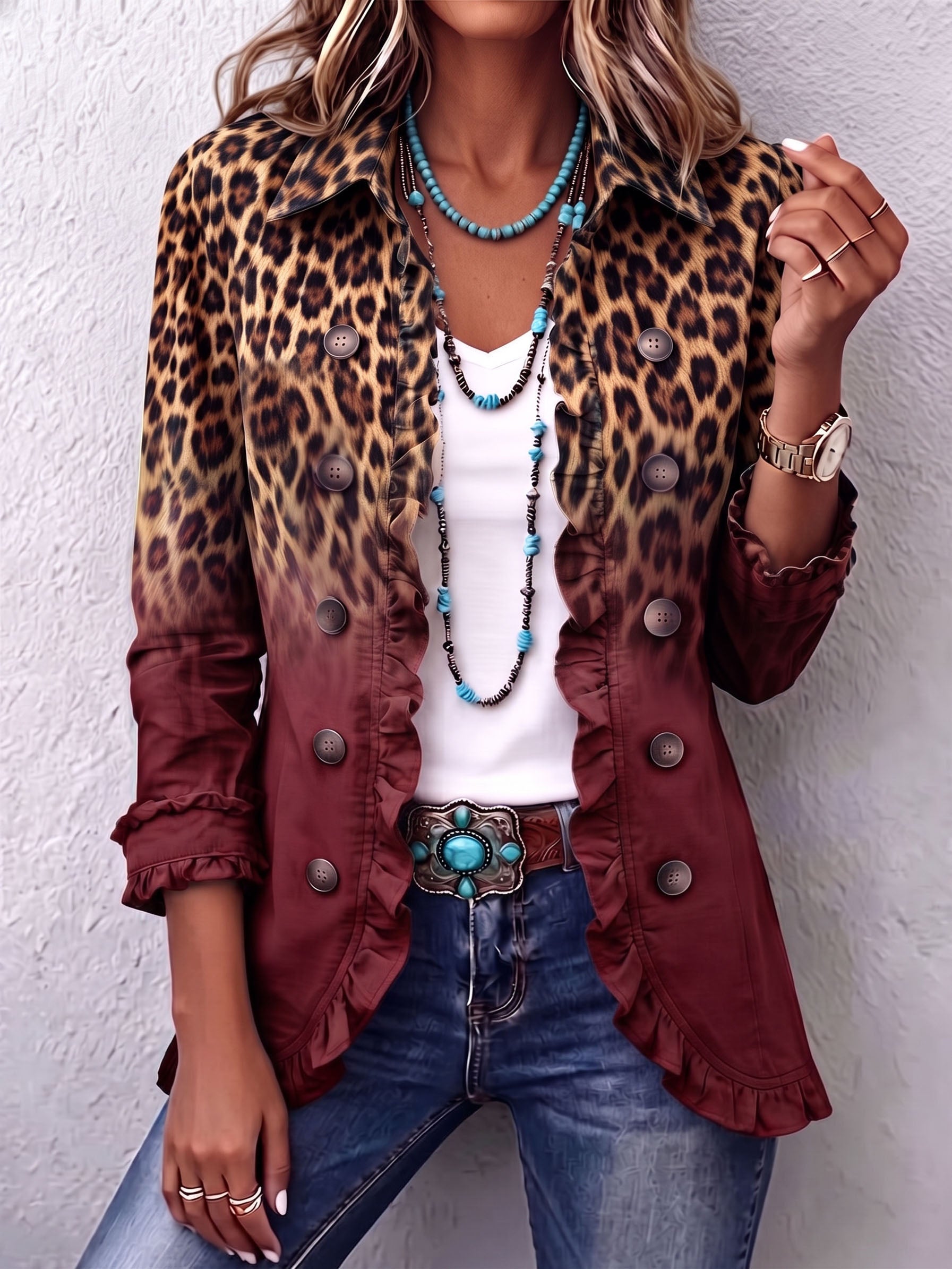 MARTINA | BLAZER LEOPARDATO SFUMATO CON VOLANT