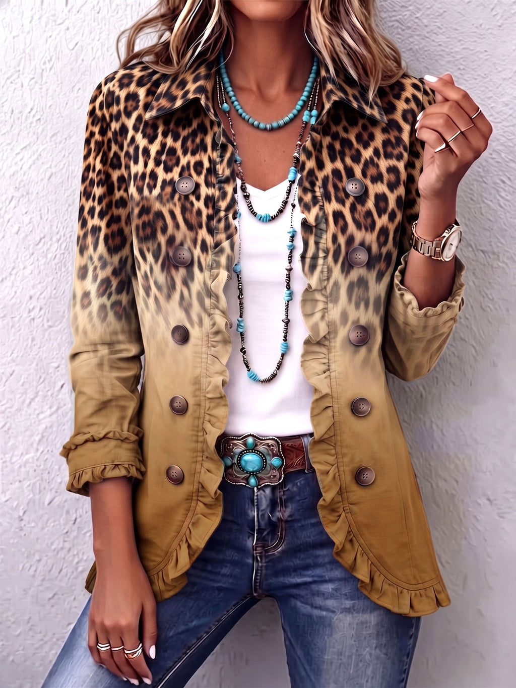 MARTINA | BLAZER LEOPARDATO SFUMATO CON VOLANT