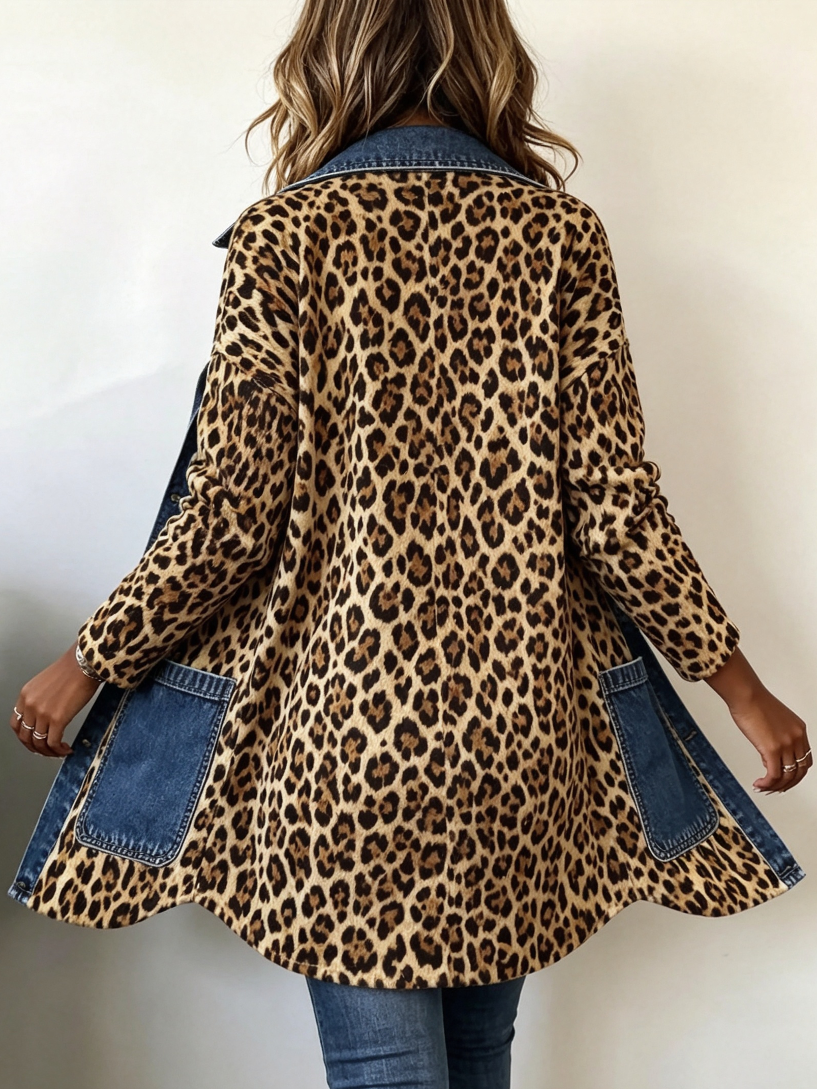 LORENA | GIACCA LUNGA LEOPARDATA CON DENIM