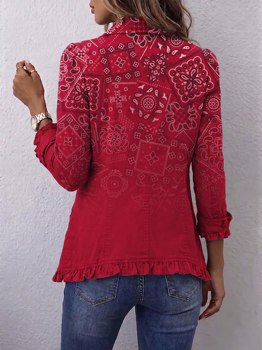 CLOTILDE | GIACCA STAMPA CASHMERE SFUMATA CON VOLANT
