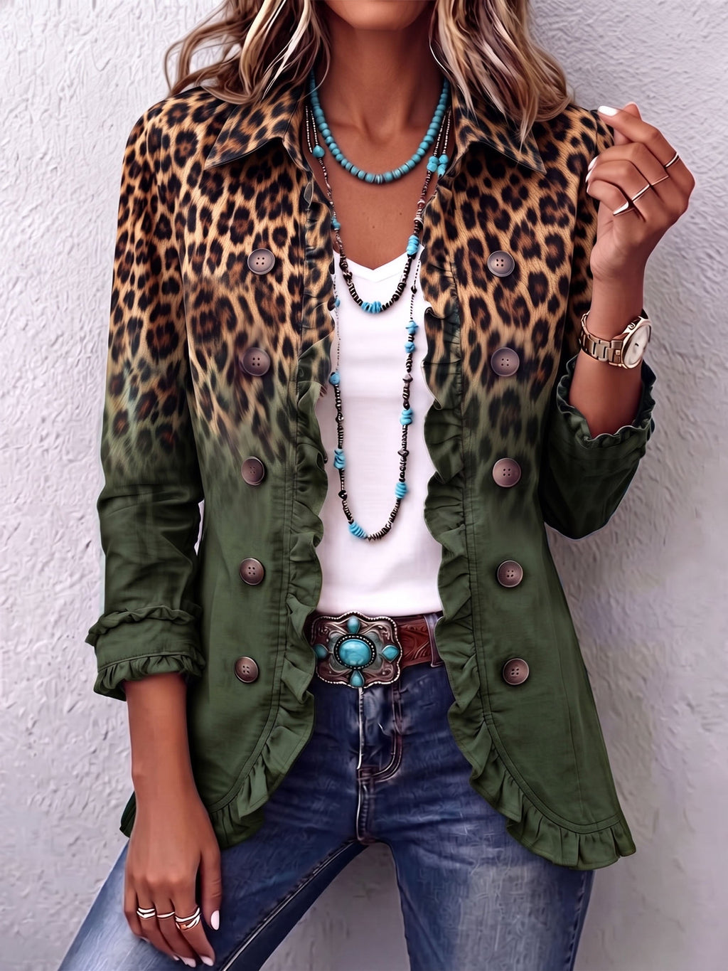 MARTINA | BLAZER LEOPARDATO SFUMATO CON VOLANT